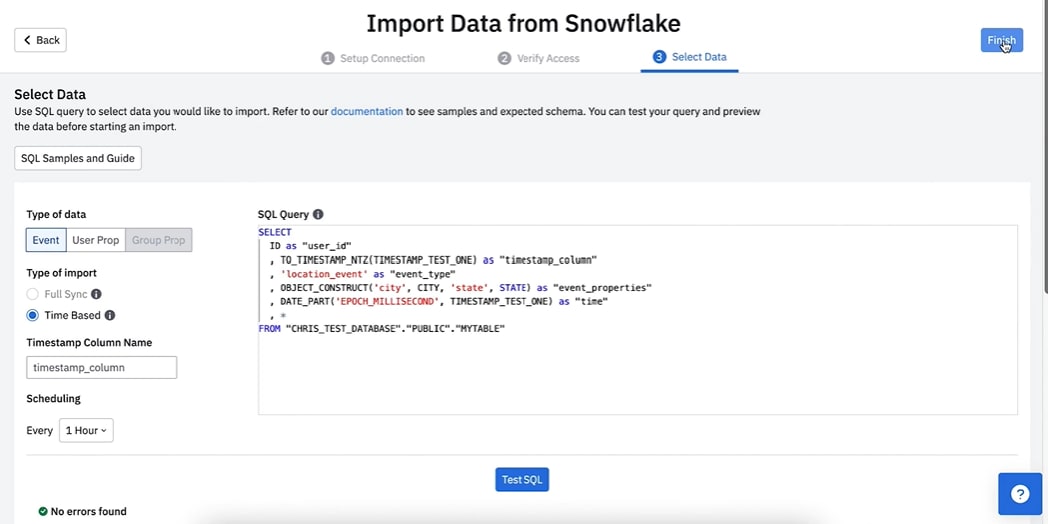 Import Data from Snowflake - Click Finish: Snowflake to Amplitude | Hevo Data